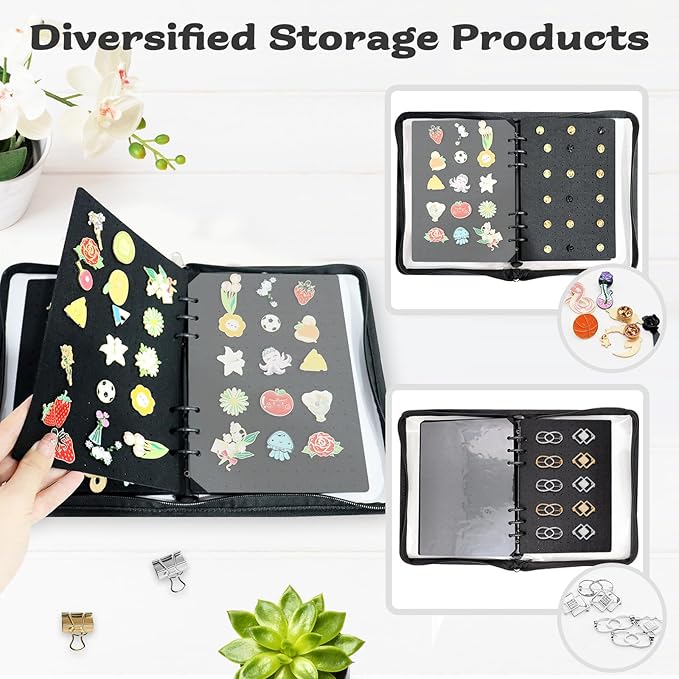 Enamel Pin Display Book Pin Collection Binder Holder Trading Book with 8-Page Display Boards A5 Brooch Pin Storage Organizer Binder Album for Travel Collectors (Black)