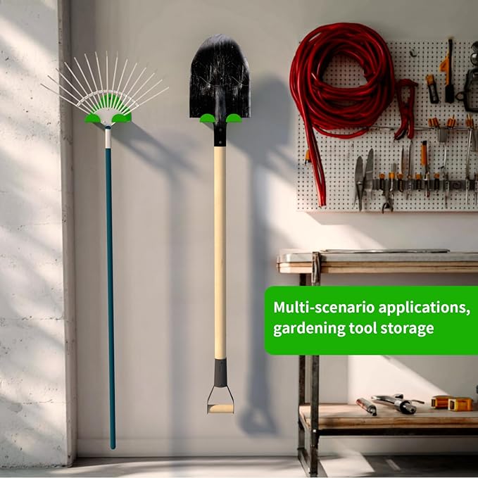 Garage Organizer Trimmer Rack, 6.2" Hook Garden Power Tool Hanger for Grass Trimmer, Hedge Trimmer, Leaf Blower, Garage Organizer Tool Holder for Garage Storage Shed Organization, Green