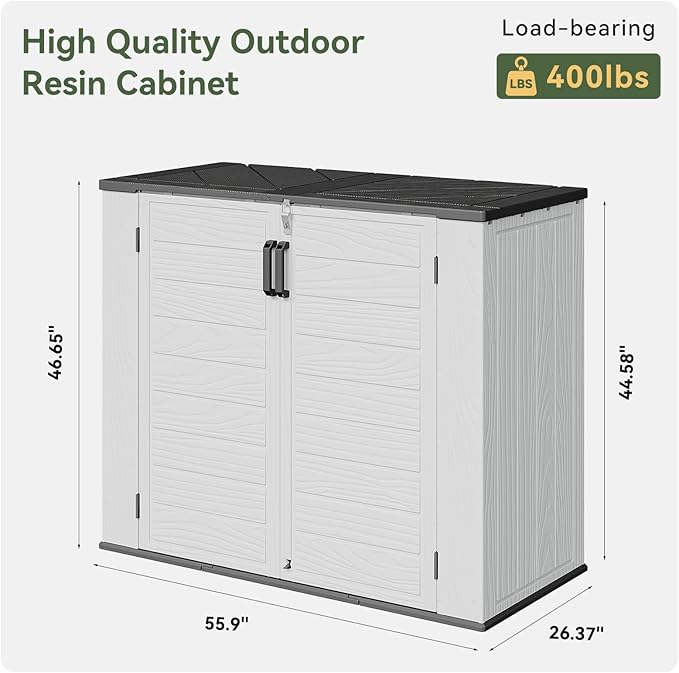 AOXUN Horizontal Storage Sheds 41 Cu.ft, HDPE Outdoor Storage Cabinet, Waterproof Lockable Resin Shed with Spring-Assisted Lid, Patio Storage for Garden, Pool, Cushions, Tools, White