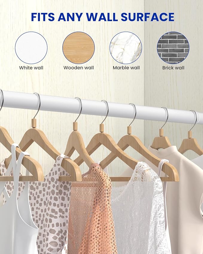 Closet Rods for Hanging Clothes, 17 to 84 Inches Stepless Adjustable Metal Closet Rod, 1.3 Inches Heavy Duty Clothes Hanging Rod for Closet Wardrobes Laundry RV, White