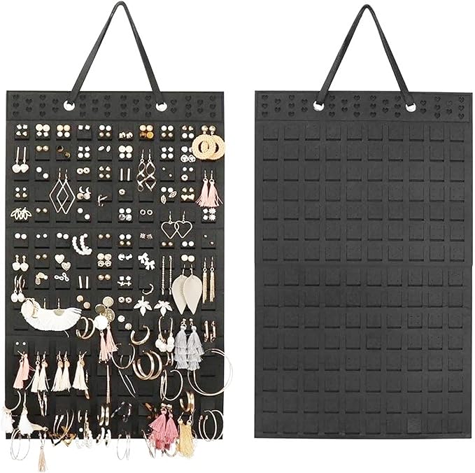 Hanging Jewelry Earrings Necklaces Holder For Women Large Capacity Wall Mounted Earring Bracelet Brooch Sunglasses Organizer (Black Earrings Holder)