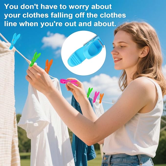 Clothes Pins,48 Pack Colored Plastic Clothespins, Clothes Pins Heavy Duty Outdoor, Non-Slip Laundry Clips for Hanging Clothes, Towels, Crafts, Picture, Clips Food Package Clips