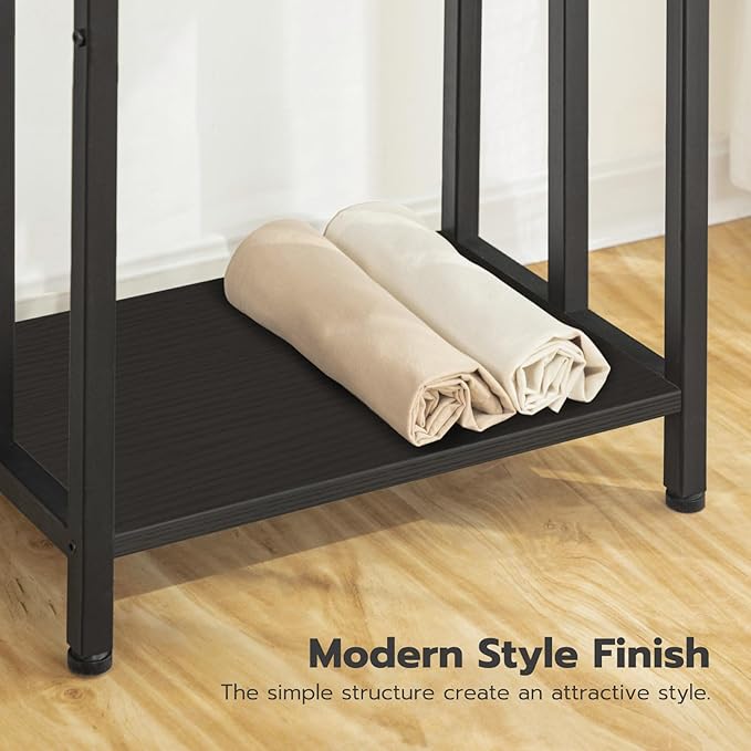 HOOBRO Free Standing Towel Rack, 3 Tier Blanket Rack, Blanket Holder for Bathroom, 16.9" L x 11" W x 31.9" H, Industrial Metal Drying and Display Rack with Shelf, Black BB03LB01