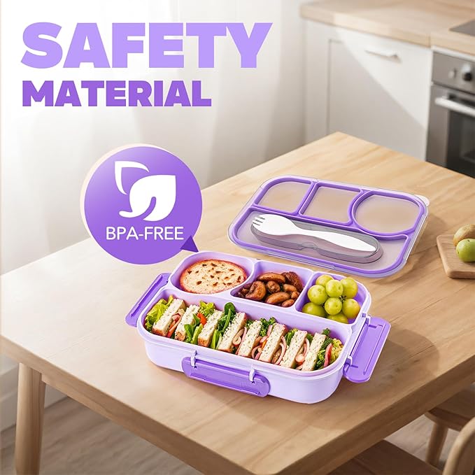 EASYFUN Bento Box Adult, Lunch Box, 4-Compartment Lunch Containers, Drop-Proof, Dishwasher Safe & Made with BPA-Free Materials (Green)