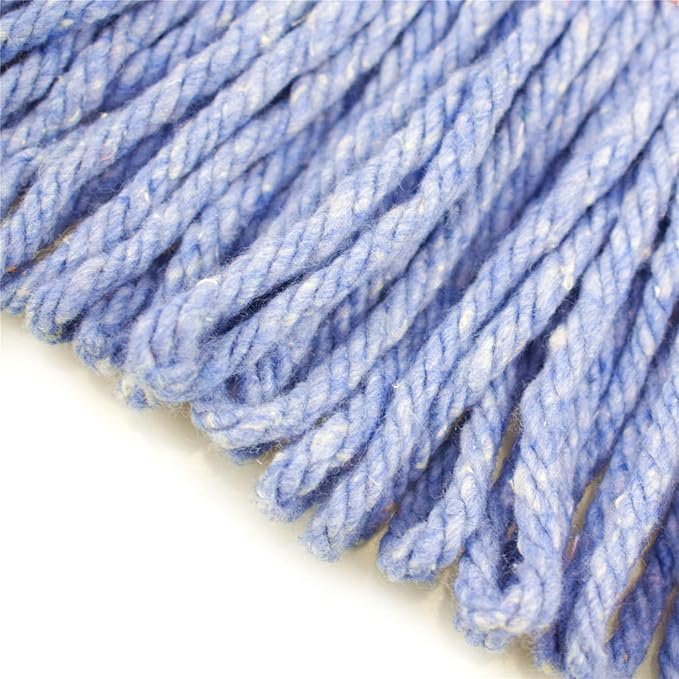 String Mop Heads Replacement Heavy Duty Commercial Grade Blue Cotton Looped End Wet Industrial Cleaning Mop Head Refills (4, Large)