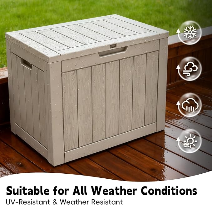 Outdoor Storage Box, 35 Gallon Deck Box Waterproof, Resin Patio Storage Bin for Package Delivery, Patio Furniture Cushion, Garden Tools, Pool Accessories, Weatherproof, Grey