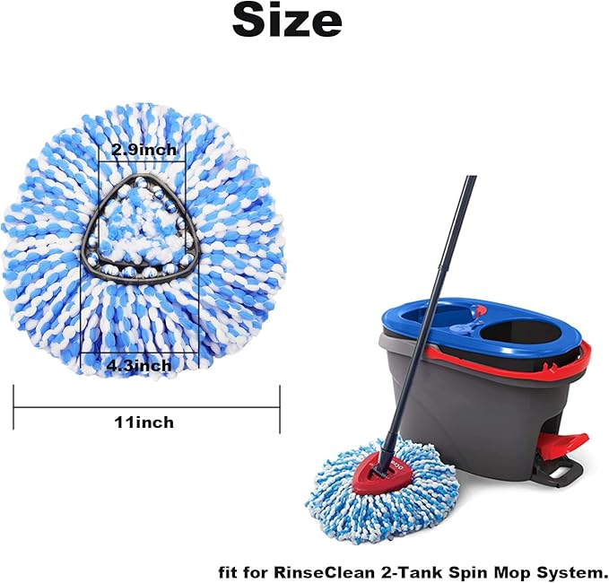 Spin Mop Replacement Head Compatible with O-Ceda 2-Tank Dual System RinseClean Microfiber Spin mop Refill for O Ceda Mop Replace Head (3 Pack)