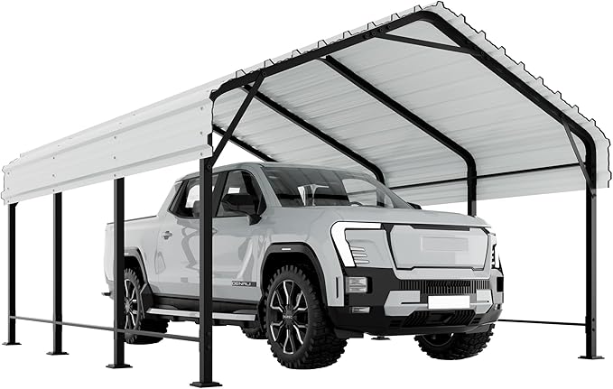Shintenchi 12x15 FT Metal Carport, Oversized Carport Garage with Enhanced Base, Outdoor Galvanized Car Shelter, Heavy Duty Carports Canopy, for Car, Boats and Tractors, White