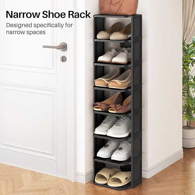 Shoe Racks for Closet, 5 Tiers Stackable Shoe Rack for Front Door Entrance Free Standing Plastic Shoe Stand Narrow Tall Vertical Shoe Rack, Closet Shoe Organizer for Small Spaces Shoe Storage