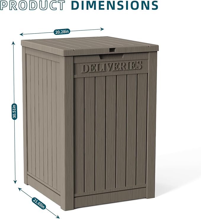 EasyUp Outdoor Package Delivery Box, 55-Gallon Lockable Parcel Drop Box, Large Double-Walled Resin Weatherproof Storage Deck Box for Porch and Patio (Gray)