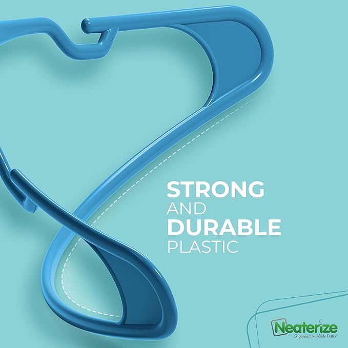 NEATERIZE Clothes Hangers Plastic 20 Pack for Adults - Plastic Hangers, The Perfect Coat Hanger and Space Saving Clothes Hangers for Closet, Percheros Ganchos para Colgar Ropa Hangars - Blue Hangers