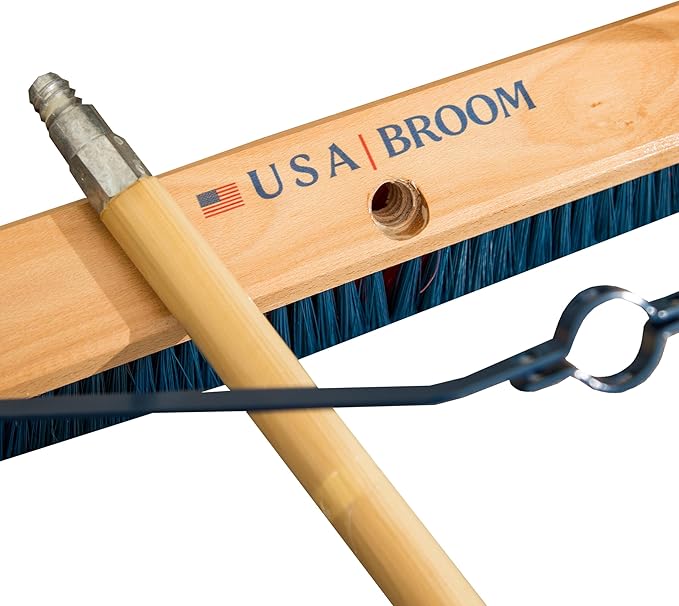 1-Pack - 36" Heavy Duty Outdoor Push Broom with 60" Handle. Ideal for Asphalt, Concrete & Heavy Debris. Durable American Made Steel Brackets-Stainless Steel Hardware. No Plastic. 100% USA Made