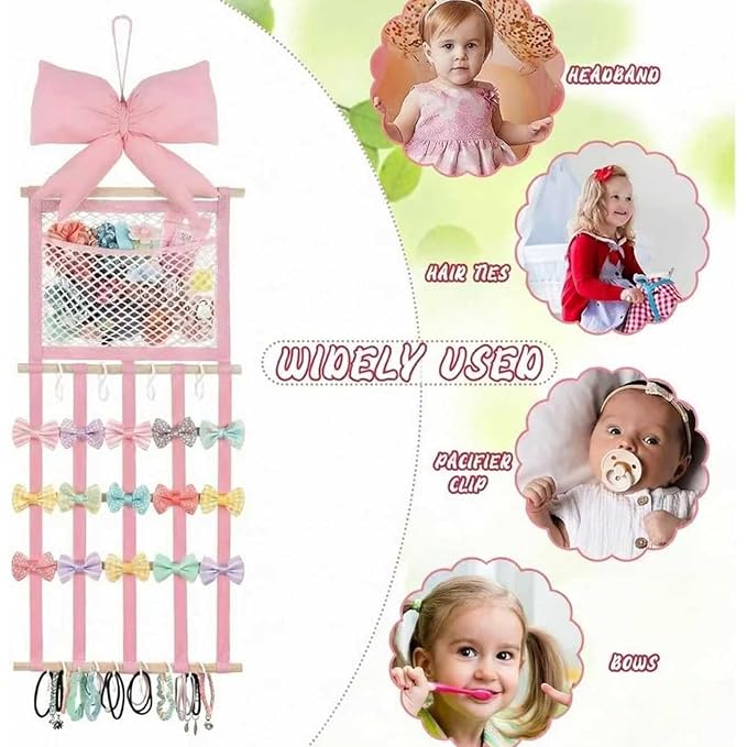 Hair Clip Holder Organizer - with Hooks Pink Bow Wall Storage,Hair Accessory Organizer Room Decor,for Women Teen Girls Door Closet Bedroom Living Room Home Decor Apartment