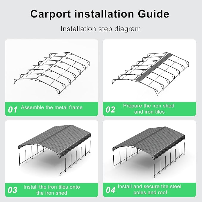 20x30 FT Heavy-Duty Metal Carport, Outdoor Galvanized Steel Shelter for Pickup Trucks, Motorcycles,Boats, Cars & Tractors