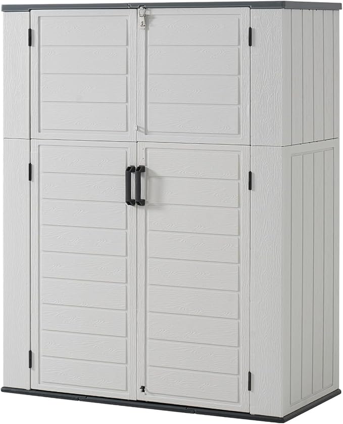 Aoxun 61 Cu.Ft Outdoor Storage Shed, Widened Outdoor Storage Cabinet Waterproof Vertical Resin Shed with Floor for Patio, Garden Tools, Pool Equipment, Easy to Assemble (White)