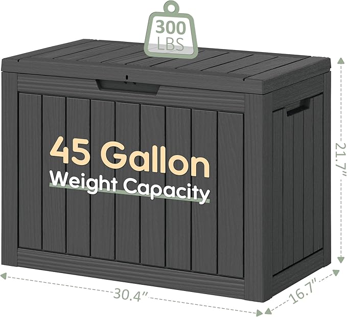 Oudoor Storage Deck Boxes Waterproof, Waterproof and UV Resistant Outdoor Storage Box Lockable Lid for Delivery Box, Indoor, Garden Tools, Pool Supplies, Patio (Black, 45 Gallon)