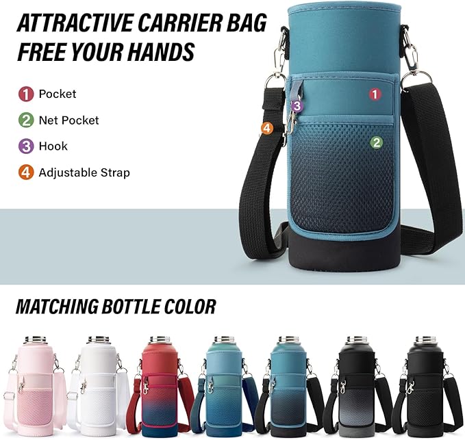 National Parks Water Bottle – 40 oz Insulated Stainless Steel Bottle with 63 Hand-Drawn Park Stickers, Carrier Bag, Strap & Gift Box – BPA-Free – Ideal for Hiking, Camping & Travel