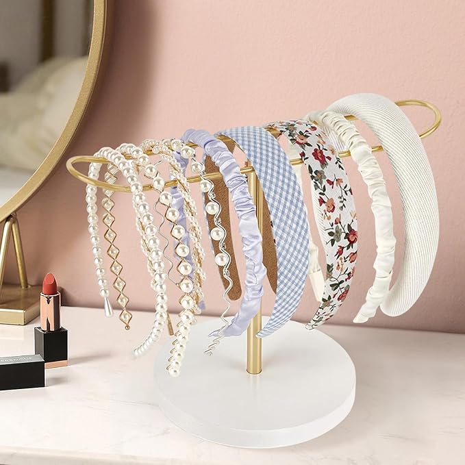 Heaband Holder Organizer Metal Claw Clip Organizer Holder, Headband Storage Display Stand Hair Accessories Organizer for Hair Ropes Bangles and Bracelets Golden