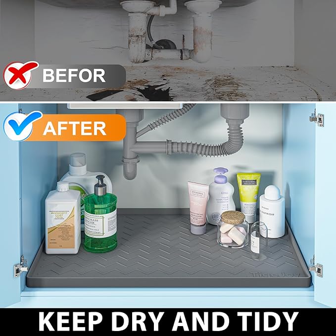 TigeJoy 31" x 19" Under Sink Mats for Kitchen Waterproof, Leak-Proof Silicone Mat Sink Protector and Cabinet Liner, Kitchen Essentials Organizer and Storage, Boot or Shoe Tray, Pet Feeding Mat