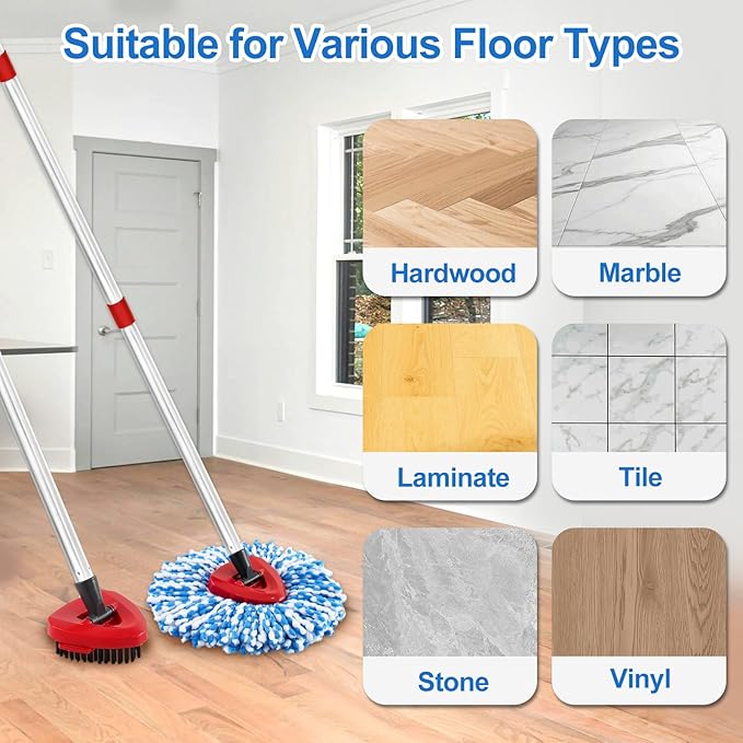 Mop Replacement Heads for O Cedar RinseClean 2 Tank System,2 Microfiber Mop Head Refills,1 Scrubber mophead and 1 Mops Base Combo Set for O-Cedar 2 Tank,MOp Replace Heads for Wet/Dry Floor Cleaning