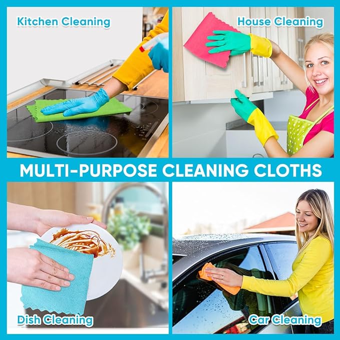 Orighty Microfiber Cleaning Cloth, 24 Pack Highly Absorbent Cleaning Rags, Household Cleaning Supplies, Reusable Lint Free Cloths Microfiber Rag for House, Kitchen, Car Care, 12x11 inch