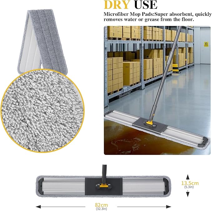 Masthome 36" Commercial Mop, Heavy Duty Industrial Floor Mop with 3 Microfiber Pads, 60" Adjustable Large Dust Mop,Wet Dry Flat Mops for Office Garage Warehouse Factory Mall