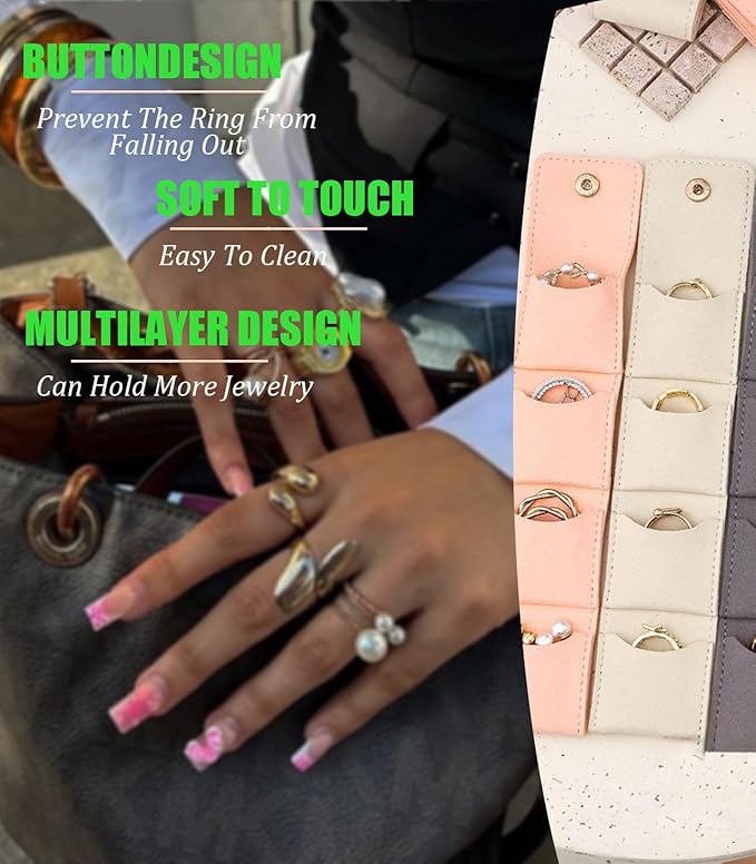 2Pcs Travel Jewelry Case, Mini Jewelry Travel Case Mini Travel Jewelry Portable Foldable, Travel Jewelry Roll Bag with Buckle For Earrings, Rings, Necklaces. (Beige)