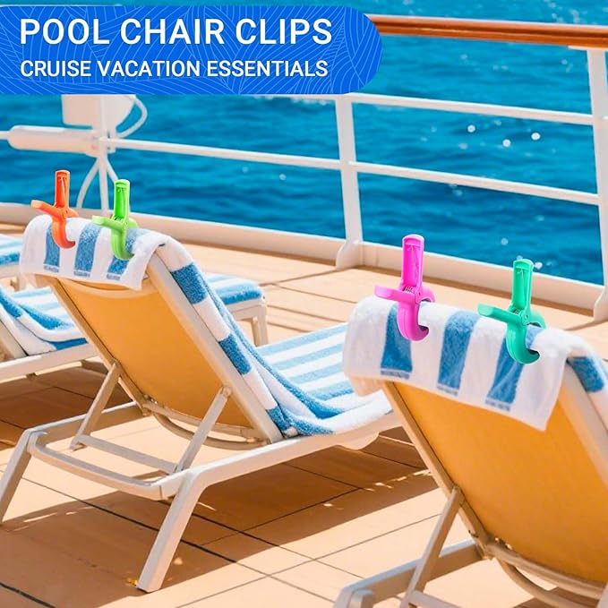 Beach Towel Clips for Beach Chairs, 8 Pcs Towel Holder for Beach Chair Pool Chair on Cruise Essentials, Jumbo Size Heavy Duty Clothes Pins, Beach Chair Clips to Beach Vacation Essentials, 4 Colors