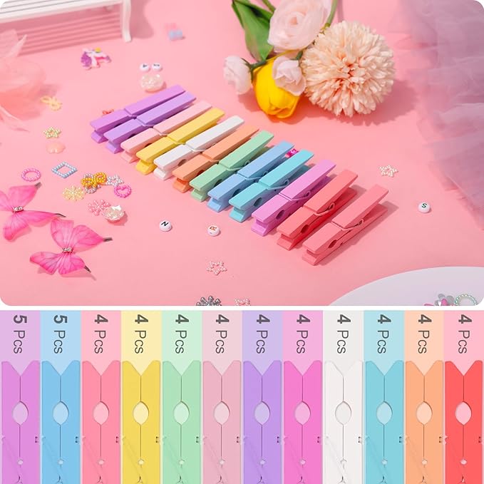Colored Clothes pins 12 Color, Colorful ClothesPins Wooden Clips for Photos Pictures Decorative Crafts, Decoration clothespins Clothing Hanging clothespins 2.9inch 50PCS (Rainbow Colors)
