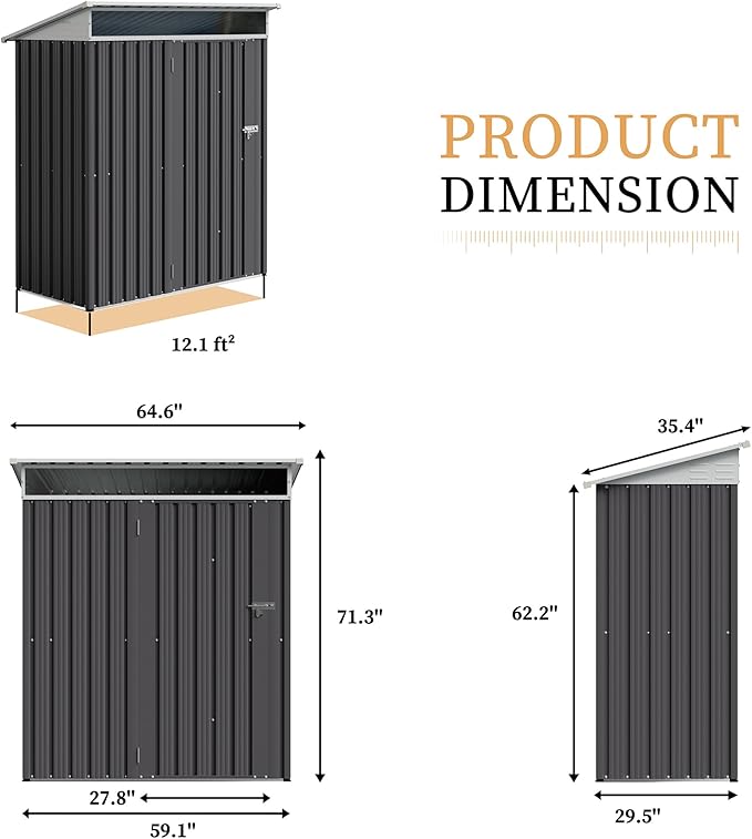 Vongrasig 5 x 3 x 6 FT Outdoor Storage Shed Clearance, Metal Garden Shed with Large Window and Lockable Door, Anti-Corrosion Waterproof Tool Shed for Backyard Patio, Lawn (Dark Gray)