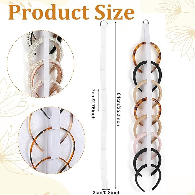 3Pcs Headband Holder Organizer for Girl, Over-The-Door Vertical Hanging Hairband Storage for Women, Wall Hanging White Hair Hoop Display Hair Accessories Organizer for Closet, Dorm, Bedroom Decor