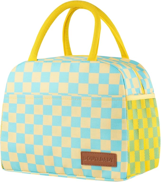 Lunch Bag Women/Men Lunch Box Women/Men (Yellow+Blue Checkerboard)