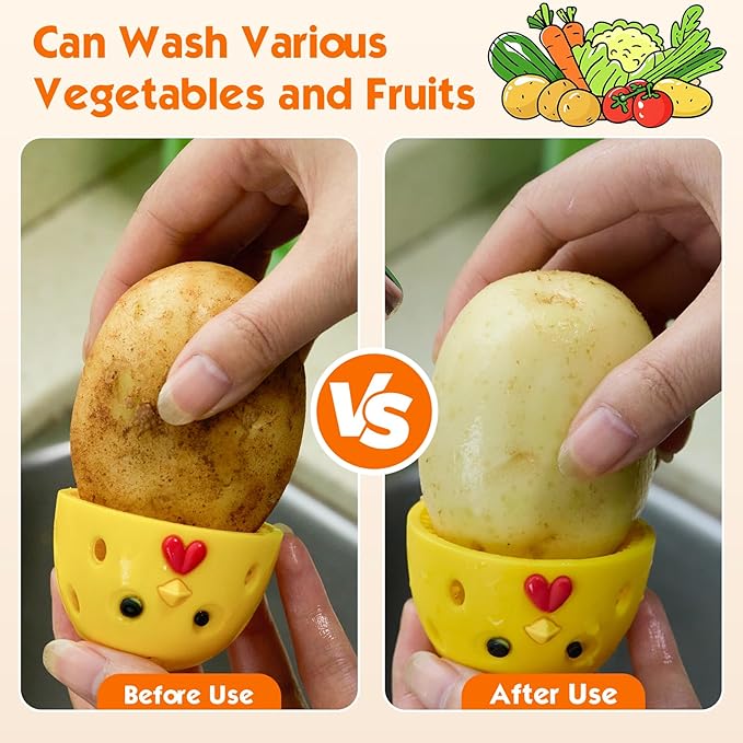 Egg Brush Cleaner, Egg Cleaner Scrubber for Fresh Eggs, Cute Chick Shaped Silicone Egg Washer, Reusable Multipurpose Washing Egg Tool for Fruits and Vegetables (Purple/Green)
