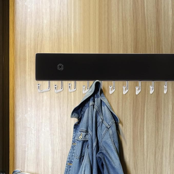 Veemoon Wall-Mounted Belt and Tie Rack Organizer with 20 Rotating Hooks, Black Metal and Wood Multi-Hook Hanger for Men’s Closet Storage and Entryway Accessory Organizer
