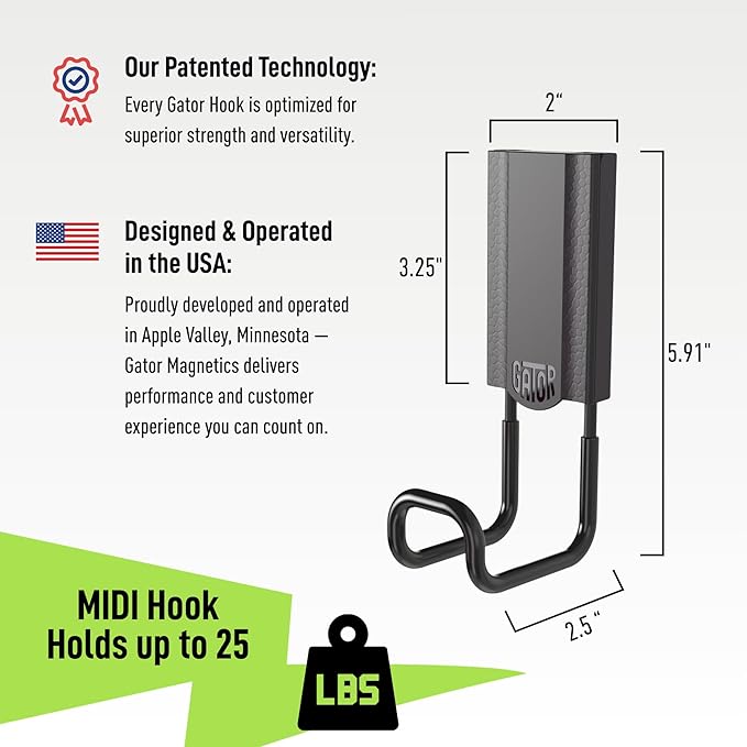 GATOR MAGNETICS MIDI 2.5" Closed Hooks, 25 lb Heavy Duty Magnetic Hooks for Steel Surfaces, Patented Easy-Release, Non-Slip Grip – Storage & Organization, Garage, Shed, Home, Cleaning Tools - 4 Pack
