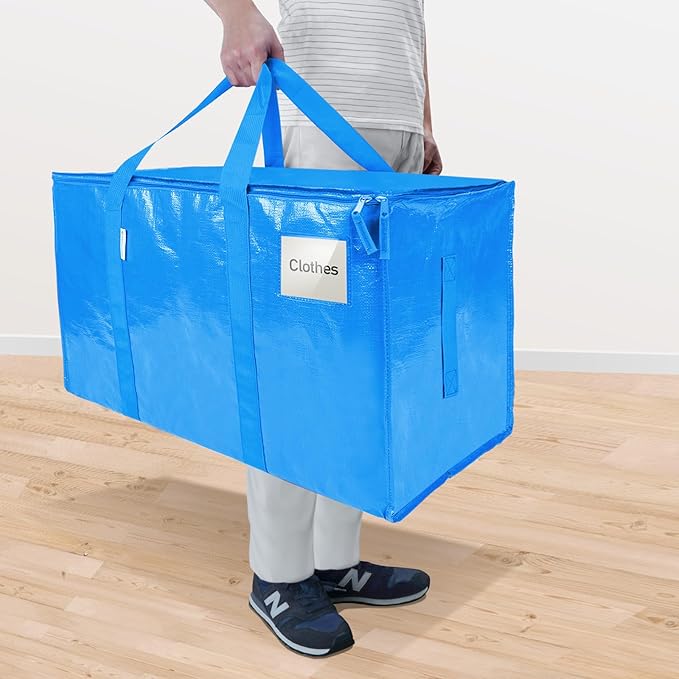 TICONN 6 Pack Extra Large Moving Bags Heavy Duty with Zippers & Carrying Handles, Durable Storage Bags Moving Boxes for Closet Organizers and Storage (6 Pack, Sky Blue)