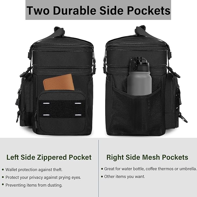 Expandable Tactical Lunch Box, Large Insulated Lunch Cooler Bag Heavy Duty Leakproof Lunch Pail for Men Adults Work Office Outdoor Picnic Trips,16L,Black
