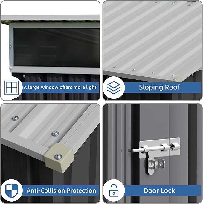 JY QAQA 6x4 FT Metal Outdoor Garden Storage Shed, Waterproof Metal Garden Sheds with Window and Lockable Double Door, Weather Resistant Steel Tool Storage House Shed for Patio,Lawn
