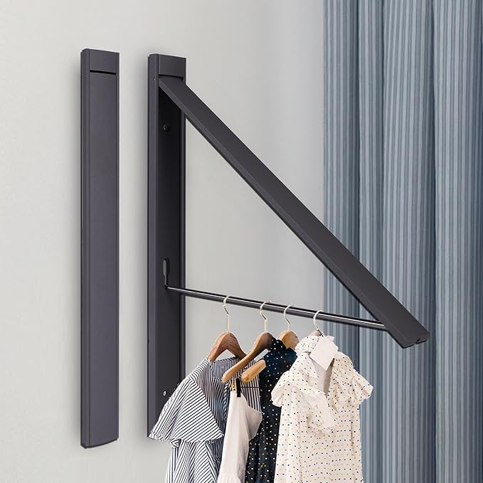 Retractable Clothes Drying Rack, Space Saver Wall Mounted Folding Hanger for Laundry Room, Closet Storage Organization, Easy Installation Aluminium Never Rust Dryer Gray