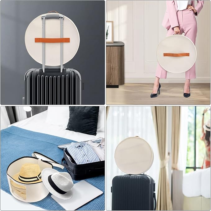Large Hat Storage Box for Women & Men, 16" D x 10" H Hat Box Organizer，Foldable Round Travel Hat Boxes with Dustproof Lid, Stuffed Toy Storage Bin Bag (Off-white)