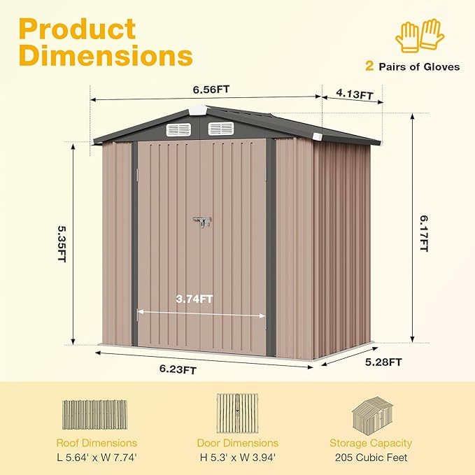 6x4 FT Outdoor Storage Shed with Lockable Double Doors & Loping Roof, Outdoor Metal Shed for Bike, Tool, Generator Storage in Backyard, Patio (6’x4’)