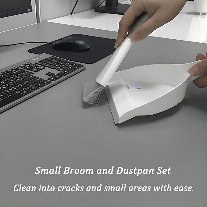 Small Dust Pan and Brush Broom - Dust Pan and Brush Set, Small Dustpan and Brush Set, Hand Broom and Dustpan Set is Daily Clean Tool for Family. （Gray 3 Set）