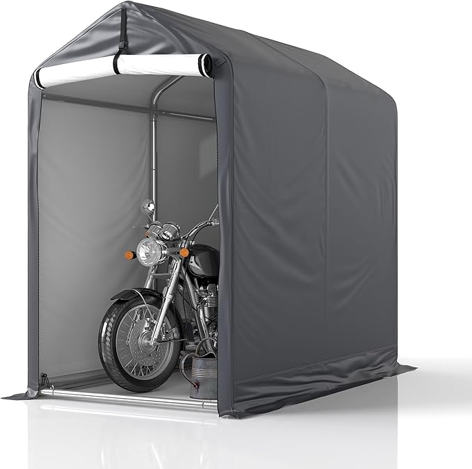 GARTOO 6 x 3ft Outdoor Cycle Storage Shelter - Bike Shed with Roll-up Door & Ventilate Window, Polyethylene Canopy Bicycle Garage for Garden, Domestic, Outdoor, Rain Shelter