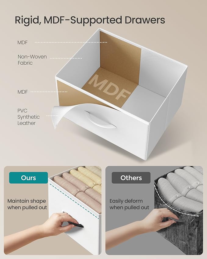 SONGMICS Dresser for Bedroom, Chest of Drawers, Steel, MDF, 5 Non-Woven Fabric Drawers, Storage Organizer Unit, Closet, Entryway, Cloud White and Snow White ULGS322W01S