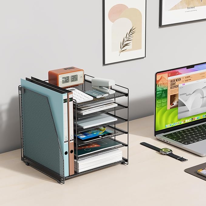 gianotter 6-Tier Paper Organizer With Magazine Holder, Desk Organizers and Accessories, Desk Accessories & Workspace Organizers, File Organizer for Office Supplies Storag (Black, 6-Tier)