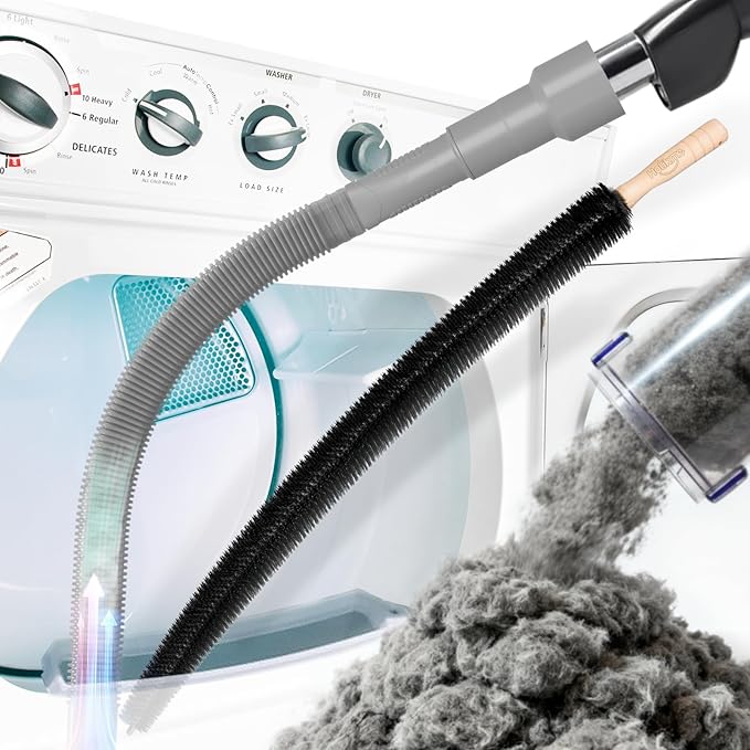 Holikme 2 Pieces Dryer Vent Cleaner Kit, Dryer Lint Vacuum Attachment and Flexible Dryer Lint Brush, Dryer Vent Vacuum Hose Attachment,Grey