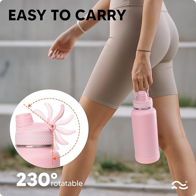 [2-IN-1 LID] Insulated Water Bottle with Silicone Boot (36hrs Cold/18hrs Hot) - DIY Stickers, Leakproof, BPA Free, 32 oz