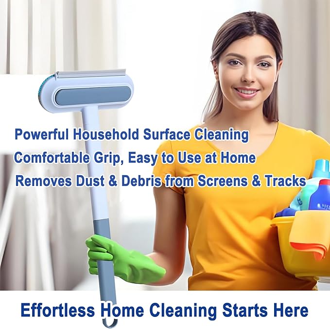 Window Screen Cleaning Brush Kit, Household Wet & Dry Cleaning Tool for Window Screens, Tracks and Frames, Includes Crevice Brush, Corner Brush, Microfiber Cloth and Hooks