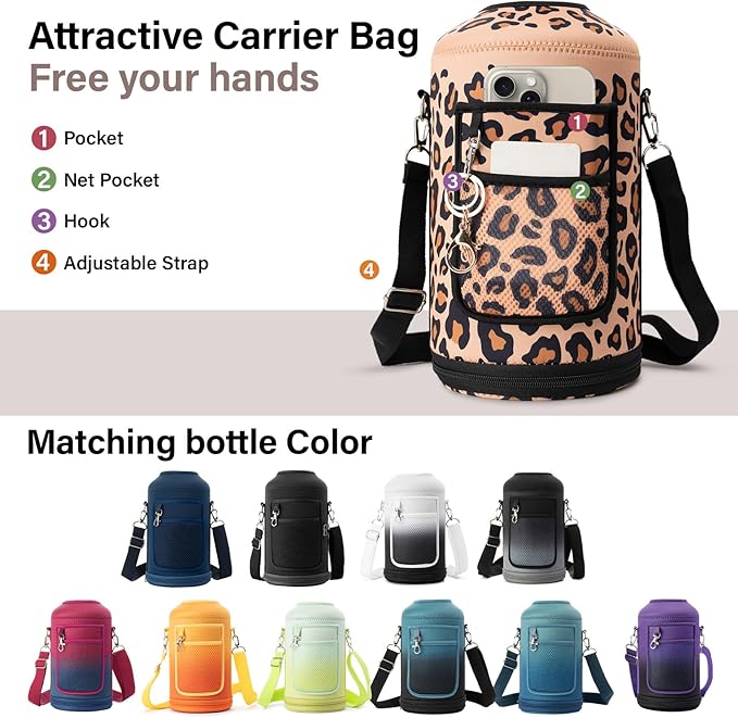 1 Gallon Water Bottle Insulated | Thickened Stainless Steel Vacuum Metal Water Jug | Portable Sports Large for Gym and Hiking with Straw, Carrier Bag, Handle Strap | BPA-Free 128 oz