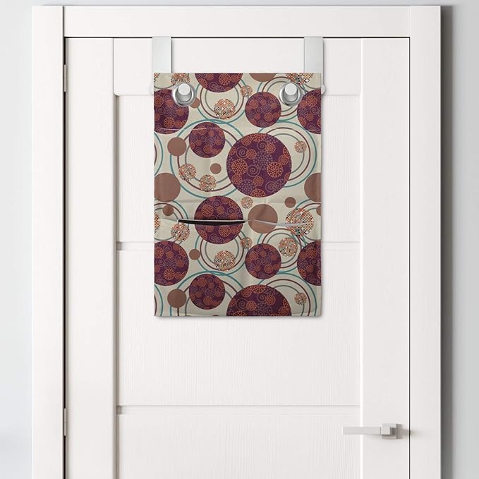 Lunarable Geometric Circle Hanging Pocket Organizer, Ring Spherical Disco Balls Dot and Stripes Swirls Display Print, Printed Polyester Storage Bag with Pockets, 14" x 20", Maroon Beige